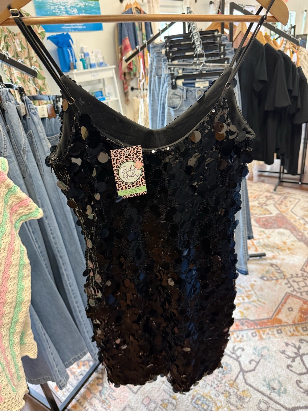 Source Unknown Black Sequin Mini Dress